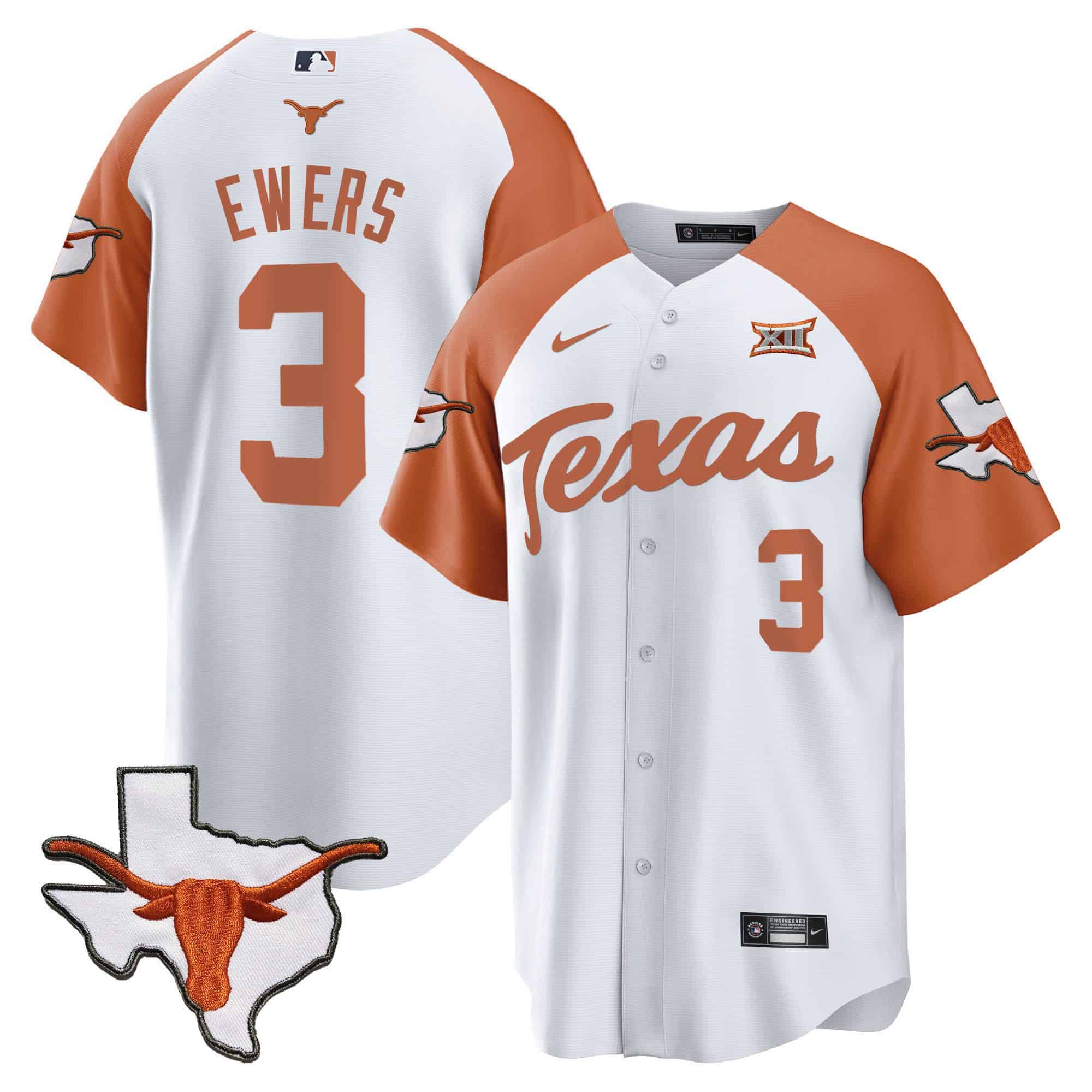 Men Texas Longhorns #3 Ewers White 2024 Baseball NCAA Jersey style 2->indianapolis colts->NFL Jersey